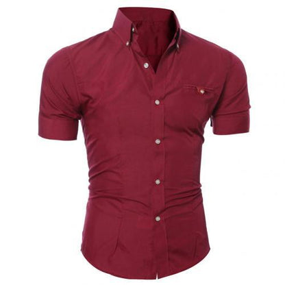 Sixsr New Men's Casual Shirt Fashion Men Solid Color Buttons Down Shirt Short Sleeve Slim Lapel Tops