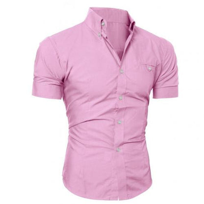 Sixsr New Men's Casual Shirt Fashion Men Solid Color Buttons Down Shirt Short Sleeve Slim Lapel Tops