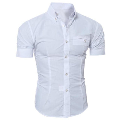 Sixsr New Men's Casual Shirt Fashion Men Solid Color Buttons Down Shirt Short Sleeve Slim Lapel Tops