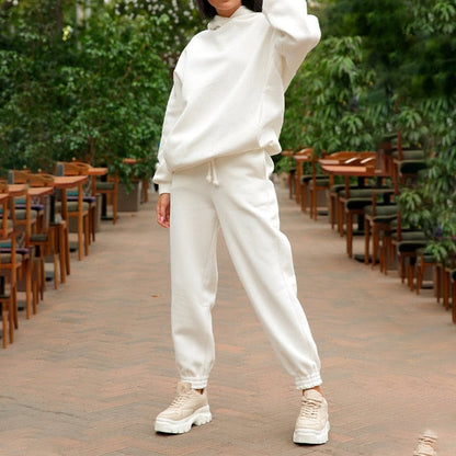 Sixsr Women Elegant Solid Sets For Women Warm Hoodie Sweatshirts And Long Pant Fashion Two Piece Sets Ladies Lace Up Sweatshirt Suits