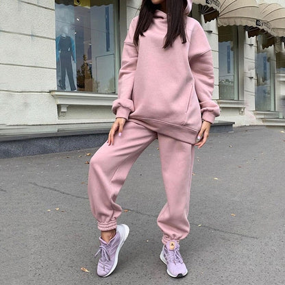 Sixsr Women Elegant Solid Sets For Women Warm Hoodie Sweatshirts And Long Pant Fashion Two Piece Sets Ladies Lace Up Sweatshirt Suits