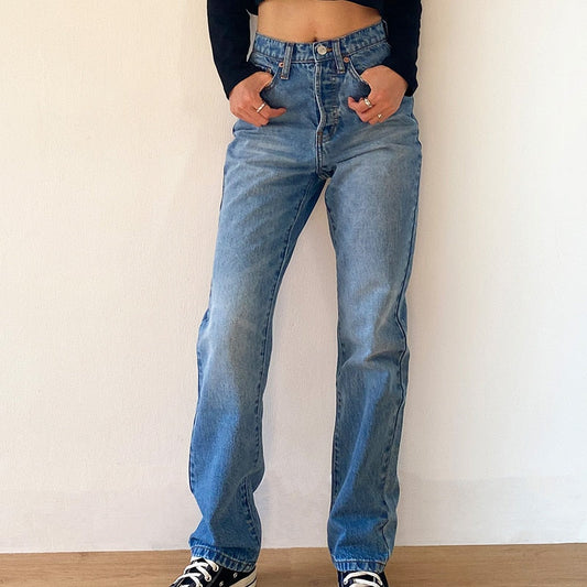 Sixsr Jsvery Women's Jeans Baggy Jeans For Women Mom Jeans High Waist Blue Loose Washed Fashion Straight Denim Pants Vintage Streetwear