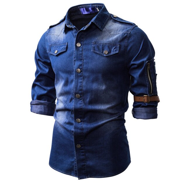 Men Denim Jeans Shirt Autumn Long Sleeved Shirts Casual Slim Retro Denim Tops