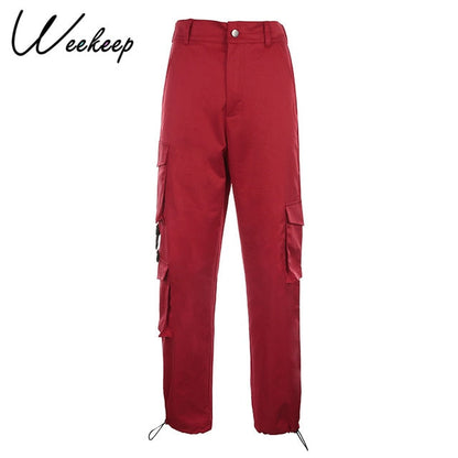 Sixsr Button Pockets Patchwork Cargo Pants Women Streetwear High Waist Trousers Women Fashion Pencil Pants Joggers Women