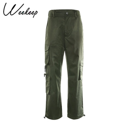 Sixsr Button Pockets Patchwork Cargo Pants Women Streetwear High Waist Trousers Women Fashion Pencil Pants Joggers Women
