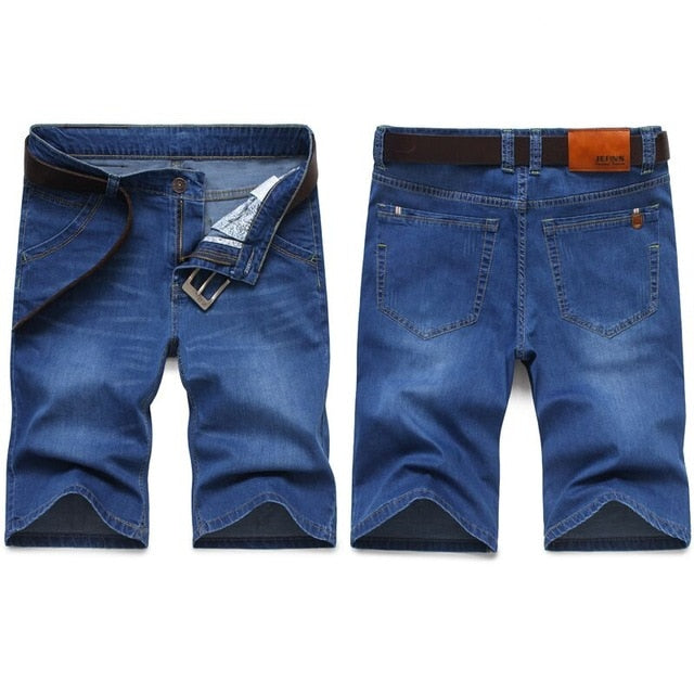 Big Size 40 42 44 46 Summer New Men Business Denim Shorts Fashion Casual Stretch Slim Blue Thin Short Jeans Male