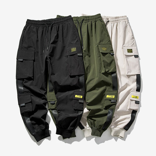 Sixsr New Hip Hop Joggers Cargo Pants Men Harem Pants Multi-Pocket Ribbons Man Sweatpants Streetwear Casual Mens Pants S-5XL