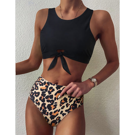 sixsr High Waist Bikini Leopard Swimsuit Women Bikini Floral Swimsuit Print High Neck Bikini Push Up Swimwear Snake Bathing Suit