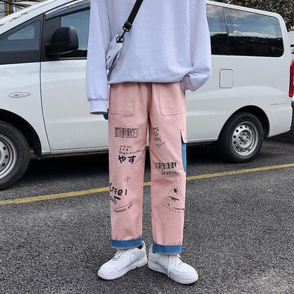 Straight Denim Jeans Men Graphic Printed Jeans 2024 Streetwear  Jeans Man Wildleg Pants Hip Hop Korean Harajuku Fashion Pants