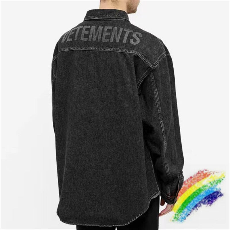 Black Vetements Denim Jacket Women 1:1 High Quality Wash and make old Big Logo Behind Cowboy VTM Coat Jean