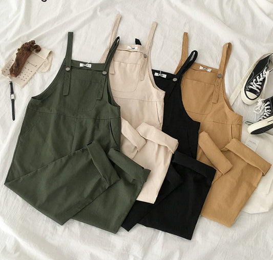 Sixsr Jumpsuits Women Spring Strap Button Ankle-length Solid Harajuku BF Loose Kawaii Wide-leg Students Womens All-match Trendy Chic