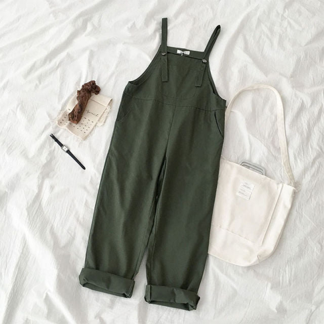 Sixsr Jumpsuits Women Spring Strap Button Ankle-length Solid Harajuku BF Loose Kawaii Wide-leg Students Womens All-match Trendy Chic