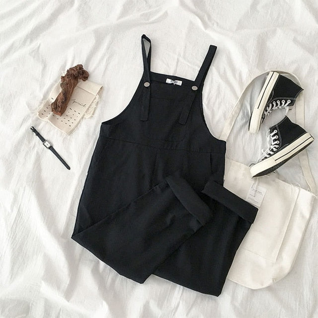 Sixsr Jumpsuits Women Spring Strap Button Ankle-length Solid Harajuku BF Loose Kawaii Wide-leg Students Womens All-match Trendy Chic