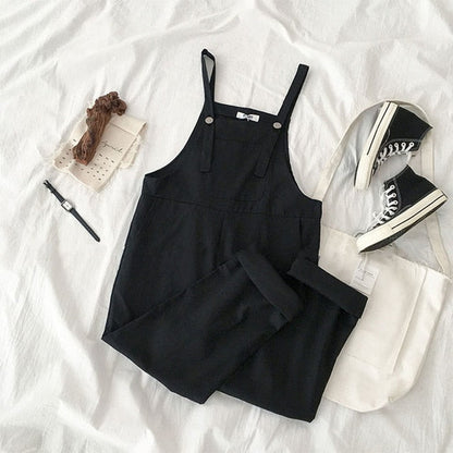 Sixsr Jumpsuits Women Spring Strap Button Ankle-length Solid Harajuku BF Loose Kawaii Wide-leg Students Womens All-match Trendy Chic