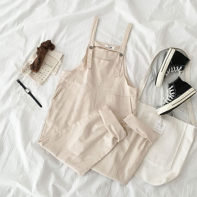Sixsr Jumpsuits Women Spring Strap Button Ankle-length Solid Harajuku BF Loose Kawaii Wide-leg Students Womens All-match Trendy Chic