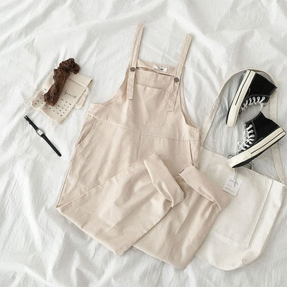 Sixsr Jumpsuits Women Spring Strap Button Ankle-length Solid Harajuku BF Loose Kawaii Wide-leg Students Womens All-match Trendy Chic