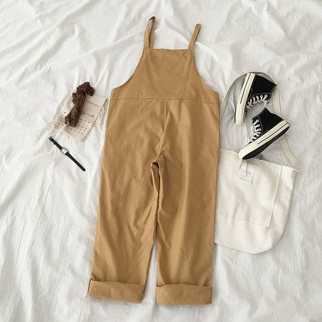 Sixsr Jumpsuits Women Spring Strap Button Ankle-length Solid Harajuku BF Loose Kawaii Wide-leg Students Womens All-match Trendy Chic