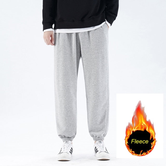 Autumn and Winter Cotton Pants Men Fleece Solid Elastic Waist Streetwear Baggy Trousers Men Casual Trendy Wild Men Pants