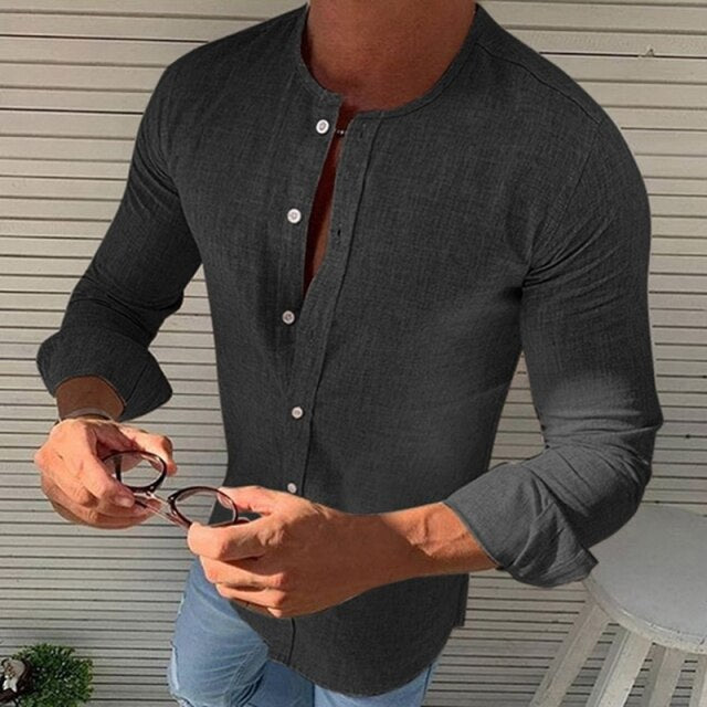 Autumn Spring Long Sleeve Casual Shirts For Men Solid Slim Basic Stand Business Shirts Camisas Masculina