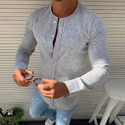 Autumn Spring Long Sleeve Casual Shirts For Men Solid Slim Basic Stand Business Shirts Camisas Masculina