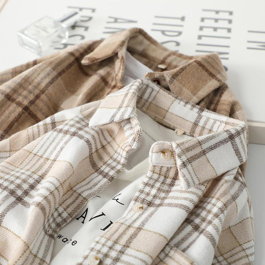 Sixsr Blouse Women Woolen Plaid Coat Plaid Shirt for Women Thickened Long Sleeve Top Shirt Blusas Ropa De Mujer