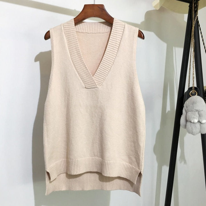 Sixsr V-neck knitted Vest Women's Sweater Autumn And Winter New Korean Loose Wild Pink Sweater Vest Women Sleeveless Sweater 11810