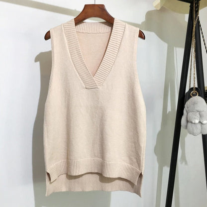 Sixsr V-neck knitted Vest Women's Sweater Autumn And Winter New Korean Loose Wild Pink Sweater Vest Women Sleeveless Sweater 11810