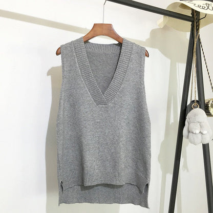 Sixsr V-neck knitted Vest Women's Sweater Autumn And Winter New Korean Loose Wild Pink Sweater Vest Women Sleeveless Sweater 11810