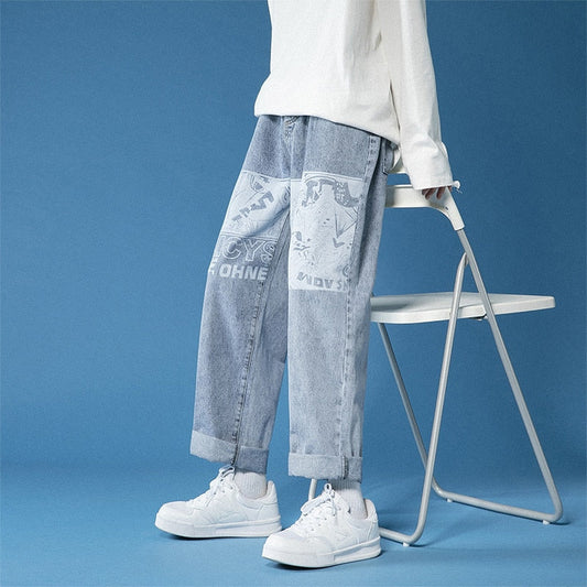 Sixsr new ins jeans men's trend handsome versatile straight loose wide leg pants waist pants streetwear cheap clothes china