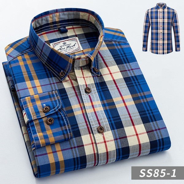 British Style Men's Plaid Long-Sleeve Casual Shirt Regular-Fit Button-Collar Design 100% Cotton High Quality Male Social Shirts