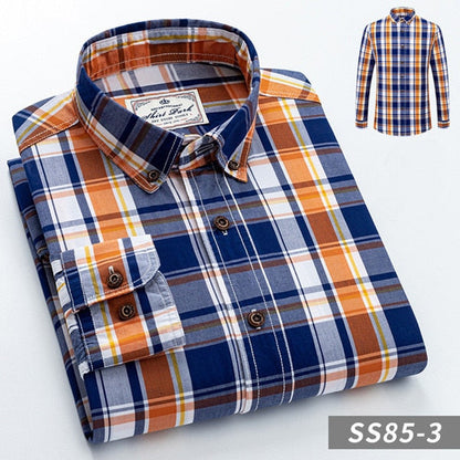 British Style Men's Plaid Long-Sleeve Casual Shirt Regular-Fit Button-Collar Design 100% Cotton High Quality Male Social Shirts