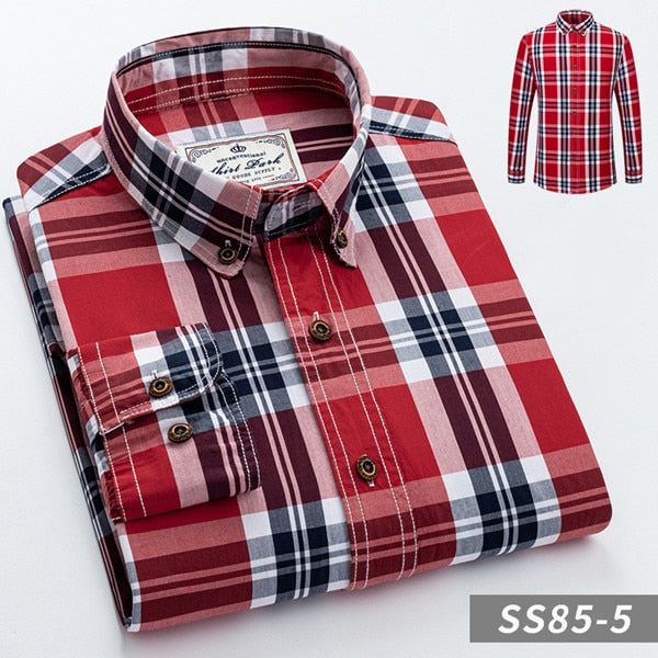 British Style Men's Plaid Long-Sleeve Casual Shirt Regular-Fit Button-Collar Design 100% Cotton High Quality Male Social Shirts