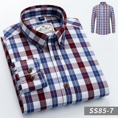 British Style Men's Plaid Long-Sleeve Casual Shirt Regular-Fit Button-Collar Design 100% Cotton High Quality Male Social Shirts