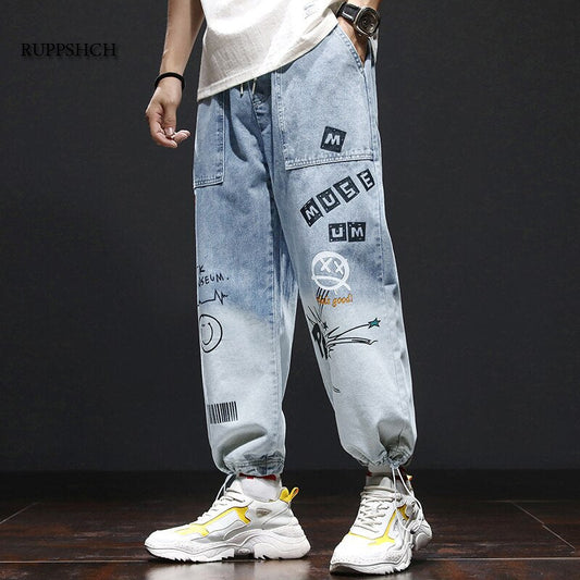 High Street Embroidery Letter Jeans Men Oversized Loose Gradient Jeans Trousers Hip-Hop Dance Party Jeans Pants Men