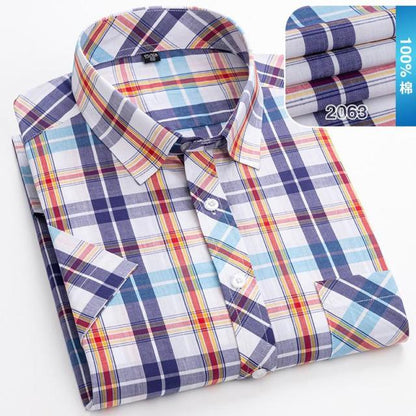 New Arrival Fashion Suepr Large Short Sleeve Men 100% Pure Cotton Summer Loose Plaid Mens Shirts Casual Slim Fit Plus Size M-8XL