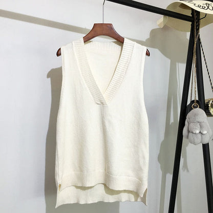 Sixsr Fashion Women Knitted Vest Pullovers V Neck Sleeveless Houndstooth Knitted Jumper Pullovers Korean Loose Plaid Sweater Vest