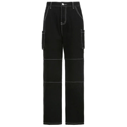 Sixsr Weekeep Pockets Patchwork Baggy Jeans Fashion Streetwear 100% Cotton Women Denim Trouser Loose Cargo Pants Korean Jeans Harajuku