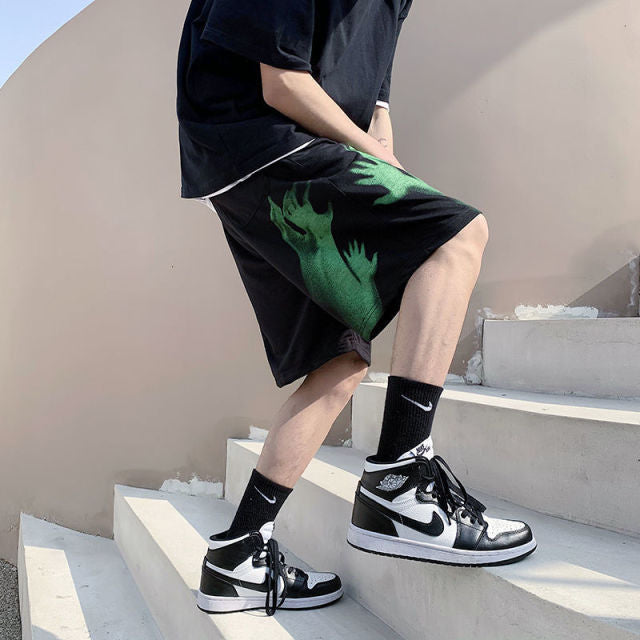 PR Men's Casual Oversize Shorts 2024 Fashion Printed Hip Hop Shorts Korean Streetwear Male Shorts