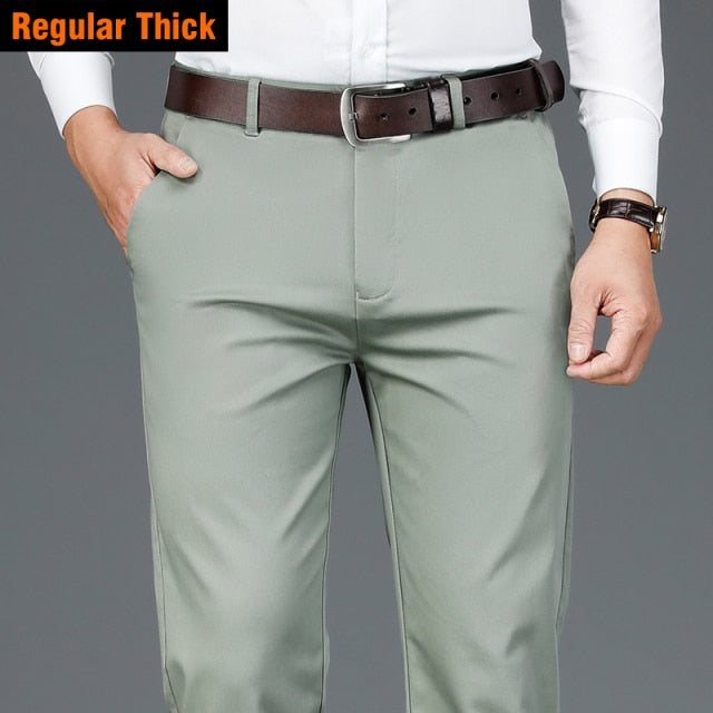 2024   Autumn New Men's Bamboo Fiber Casual Pants Classic Style Business Fashion Khaki Stretch Cotton Trousers Male Brand Clothes