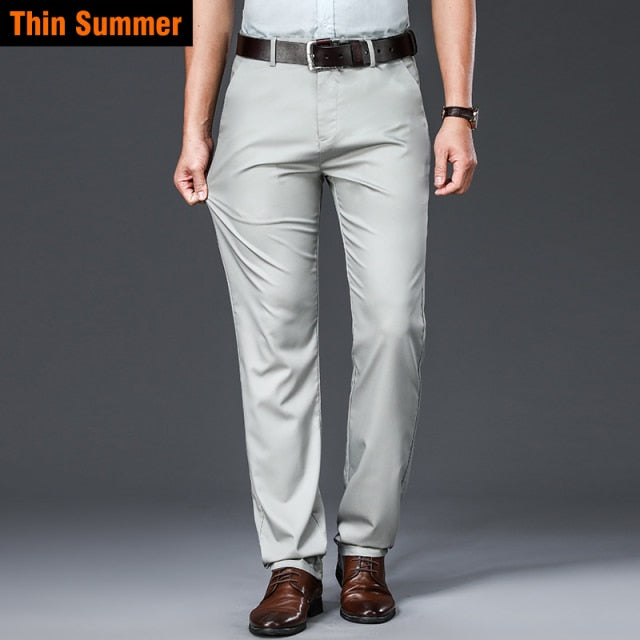 2024   Autumn New Men's Bamboo Fiber Casual Pants Classic Style Business Fashion Khaki Stretch Cotton Trousers Male Brand Clothes