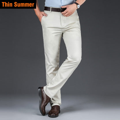 2024   Autumn New Men's Bamboo Fiber Casual Pants Classic Style Business Fashion Khaki Stretch Cotton Trousers Male Brand Clothes