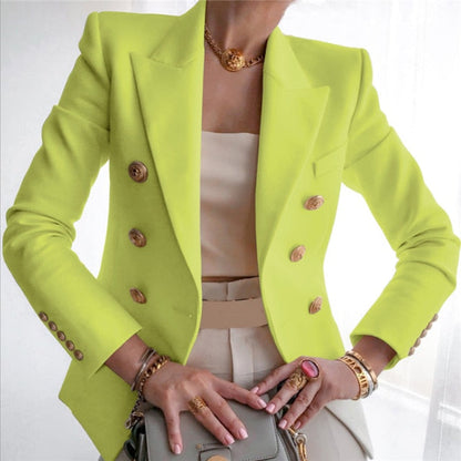 Sixsr Winter Women Blazer Double Breasted Blazer Coat Fashion Slim long Sleeve Elegant Suit Jacket Office Women Blazer