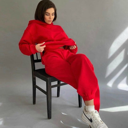 Sixsr 2 Piece Set Women Spring Autumn Tracksuit Solid Hooded Sweatshirt Top And Wide Leg Pants Suits Loose Casual Fashion Sportswear