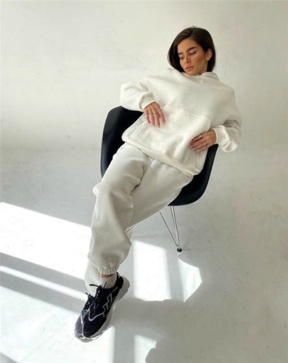 Sixsr 2 Piece Set Women Spring Autumn Tracksuit Solid Hooded Sweatshirt Top And Wide Leg Pants Suits Loose Casual Fashion Sportswear