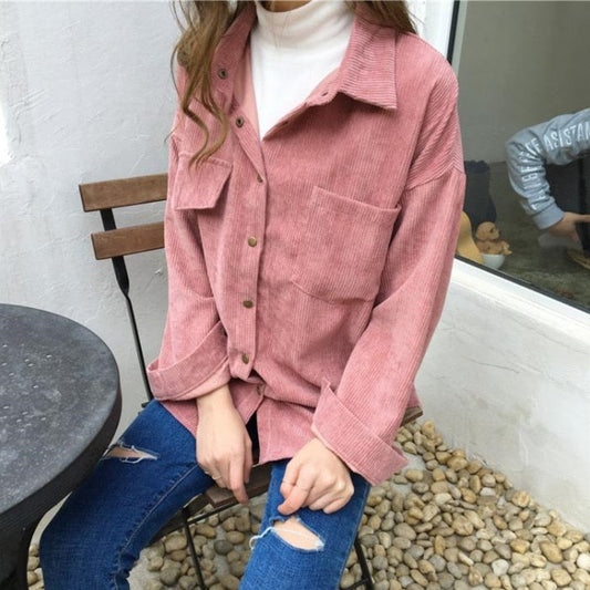 Sixsr New Shirt Autumn New Ins Loose And Versatile Corduroy Shirt Women's Solid Color Casual Long Sleeve Shirt Coat