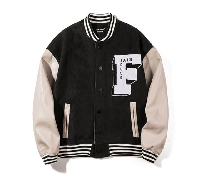 Hip Hop Baseball Jacket Men Women 3D Letter F Japanese Streetwear Harajuku College Patchwork Block Bomber Women Varsity Jacket