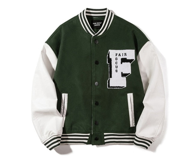Hip Hop Baseball Jacket Men Women 3D Letter F Japanese Streetwear Harajuku College Patchwork Block Bomber Women Varsity Jacket
