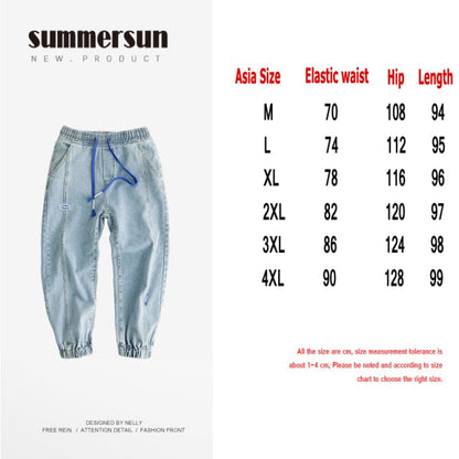 Fashion Print Blue Jeans Pants for Mens Japanese Harajuku Streetwear Teens Plus Size Denim Clothes Boyfriend Baggy Jean Trousers