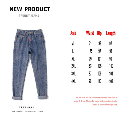 Fashion Print Blue Jeans Pants for Mens Japanese Harajuku Streetwear Teens Plus Size Denim Clothes Boyfriend Baggy Jean Trousers