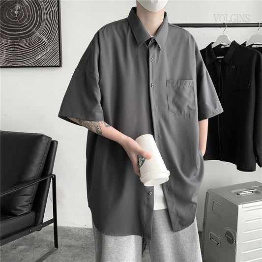 Men's Solid Color Shirts 2024 Summer Fashion Woman Short Sleeve Shirt Casual Oversize Tops Male Clothing